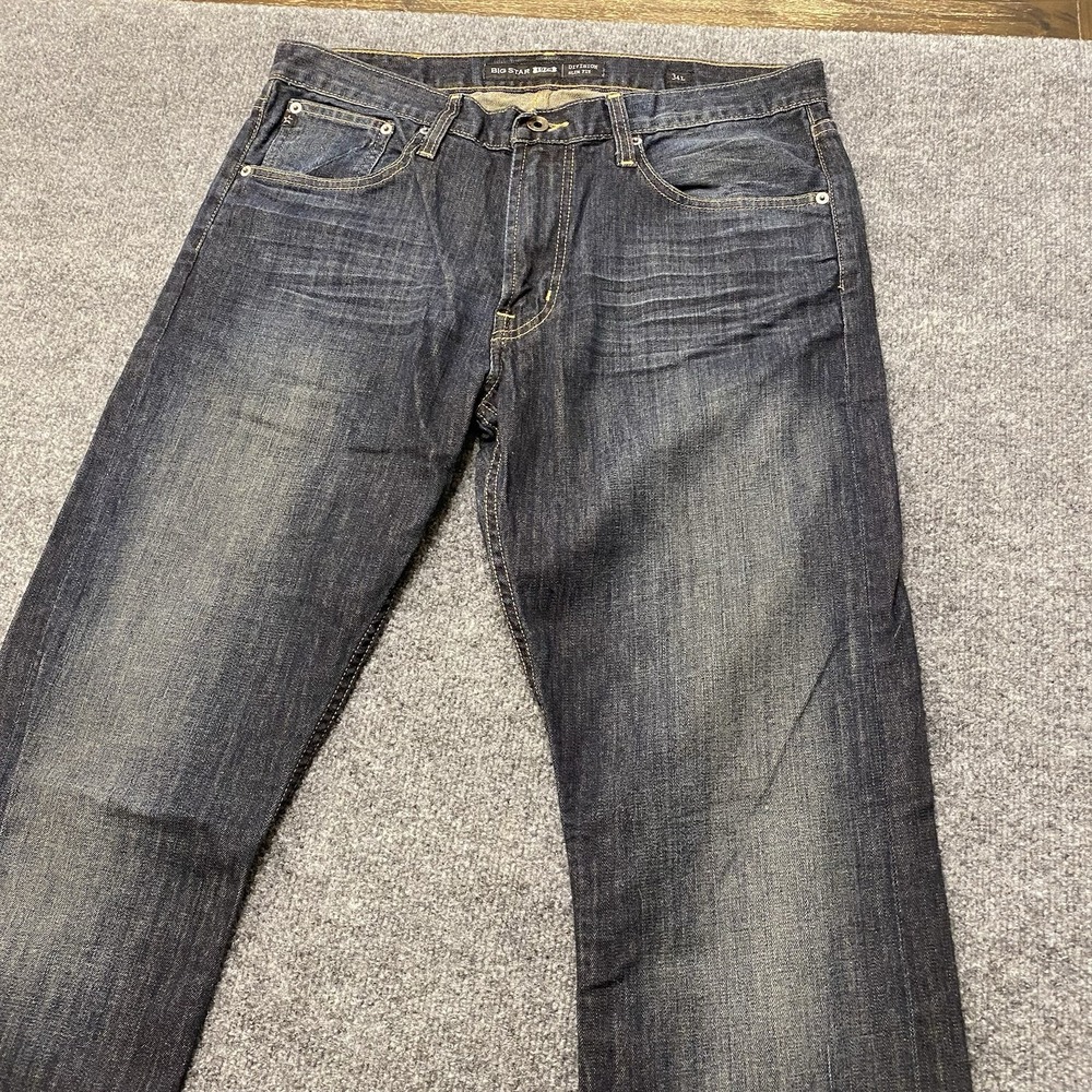 Big Star Division Slim Fit Jeans Mens 34x34 Faded Whiskered Cowboy Stretch Denim